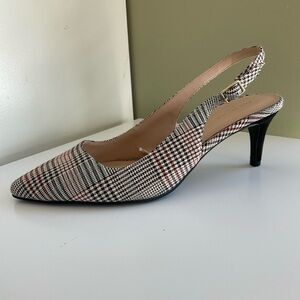 NWT Ann Taylor Factory Plaid Houndstooth Slingback Kitten Heels